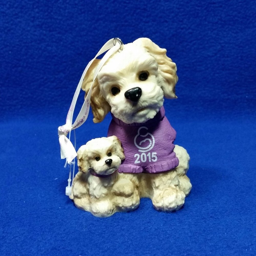 March Of Dimes 2015 Terrier Mom and Puppy Ornament Purple Sweater No Box